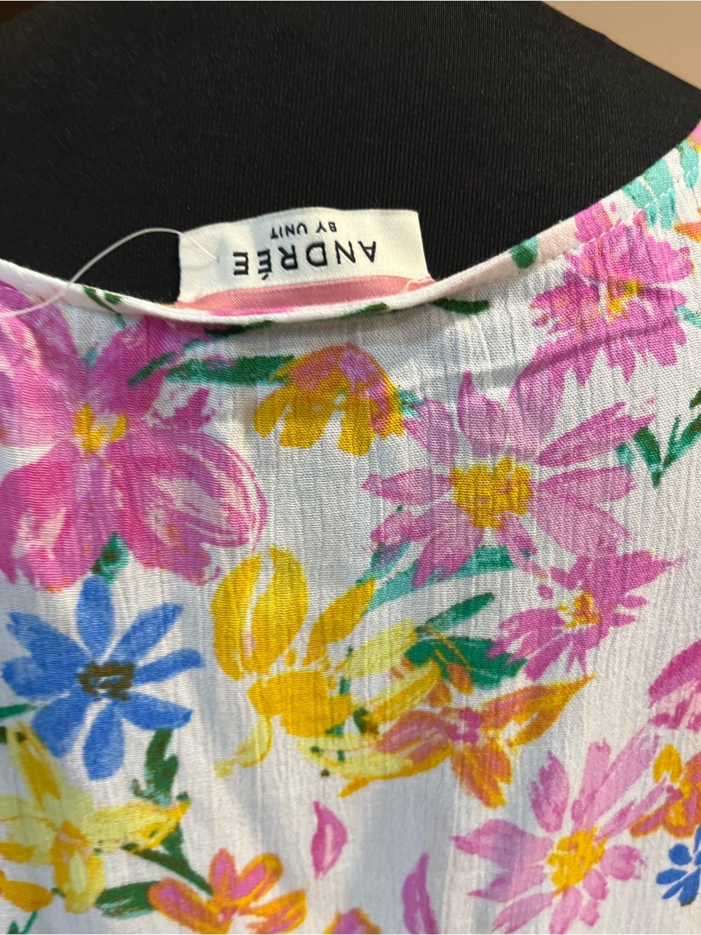 Floral Summer Blouse- White with Pink, Blue & Yellow Flowers - Picture 5 of 6